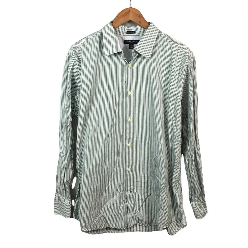BF615 Mens BANANA REPUBLIC Designer Fitted Striped Button Down Shirt 17-17.5 XL